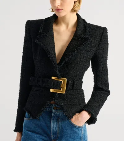 Balmain Tailored Jacket Belted Waist Gold Tone Buckle In Black