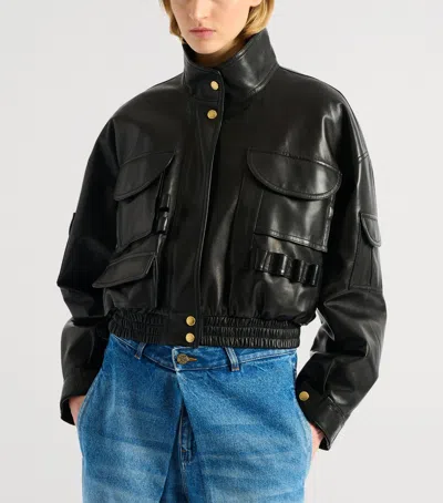Balmain Multi-pocket Leather Bomber Jacket In Black