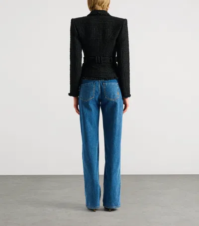 Balmain Tailored Jacket Belted Waist Gold Tone Buckle In Black