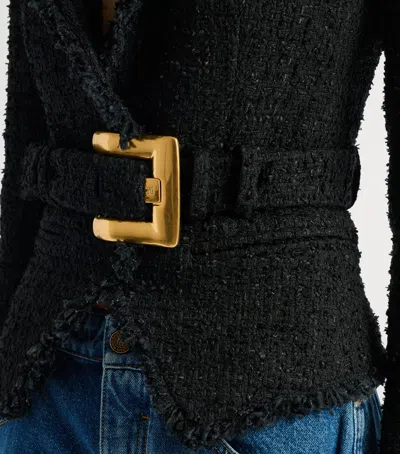 Balmain Tailored Jacket Belted Waist Gold Tone Buckle In Black