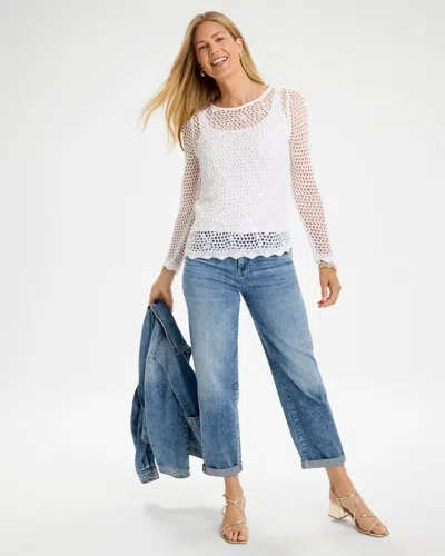 Chico's Paillette Sequin Mesh Pullover Sweater In White In White