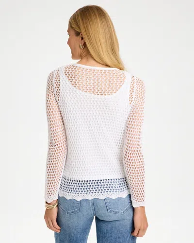 Chico's Paillette Sequin Mesh Pullover Sweater In White In White