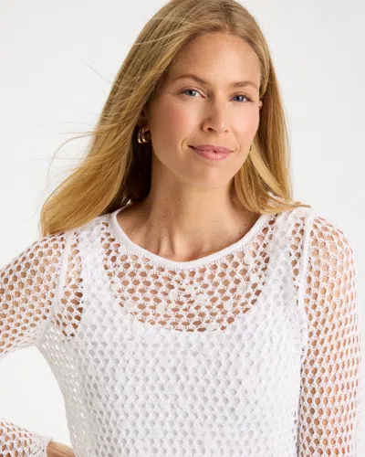 Chico's Paillette Sequin Mesh Pullover Sweater In White In White