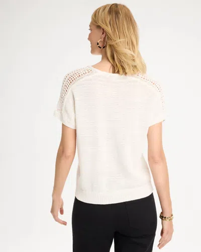 Chico's Crochet Shoulder Pullover Sweater In White In Sand