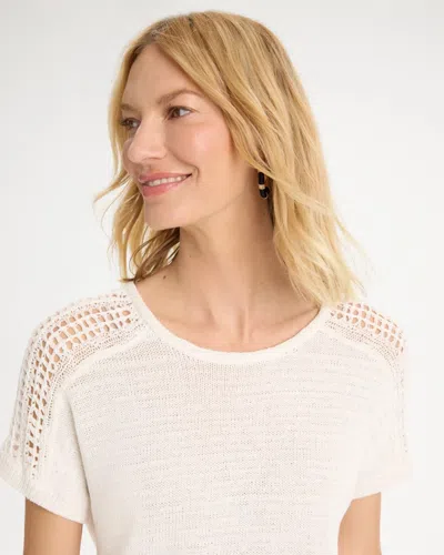 Chico's Crochet Shoulder Pullover Sweater In White In Sand