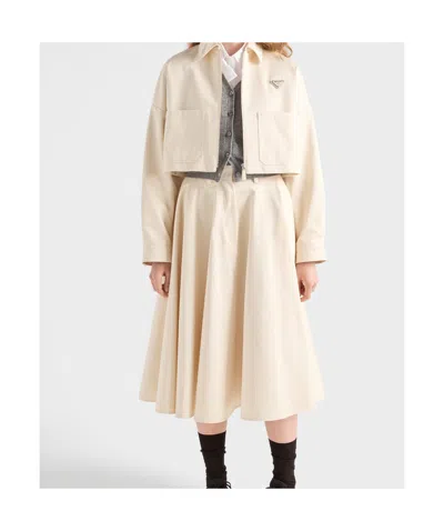 Prada Triangle-logo Flared Midi Skirt In Neutral
