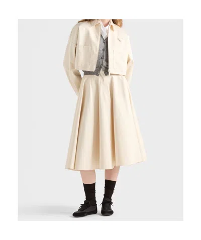 Prada Triangle-logo Flared Midi Skirt In Neutral