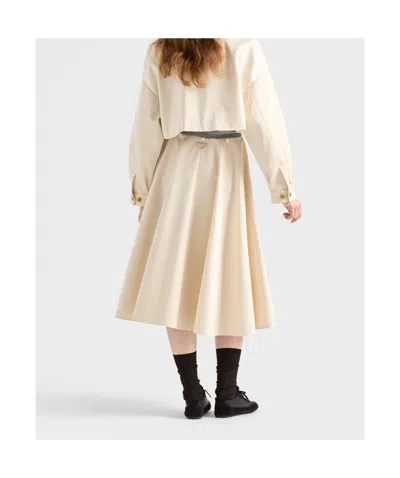 Prada Triangle-logo Flared Midi Skirt In Neutral