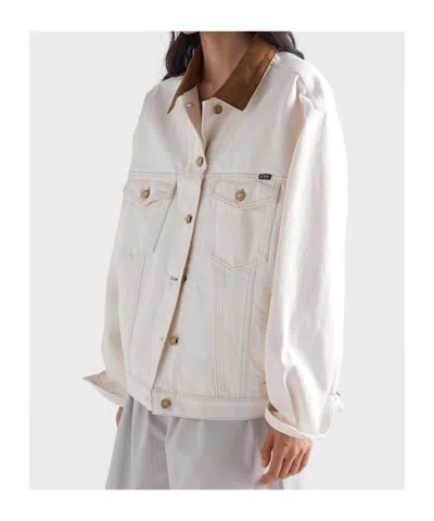 Prada Old Denim Blouson Jacket In White