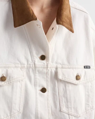 Prada Old Denim Blouson Jacket In White