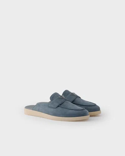 Prada Suede Mules In Blue