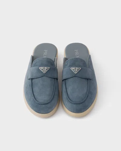 Prada Suede Mules In Blue