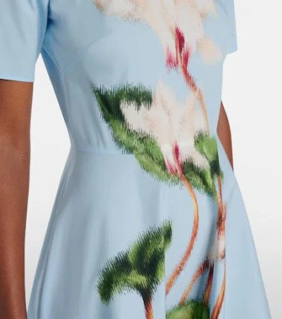 Oscar De La Renta Short Sleeve Chine Cyclamen Poplin Day Dress In Blue