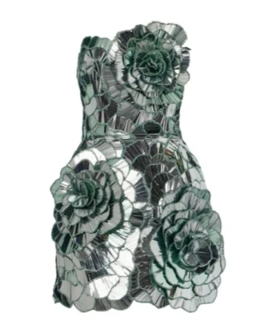 Oscar De La Renta Sequined Geometric Floral Cocktail Mini Dress In Green