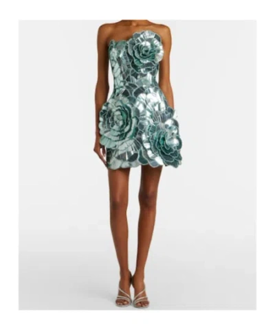 Oscar De La Renta Sequined Geometric Floral Cocktail Mini Dress In Green