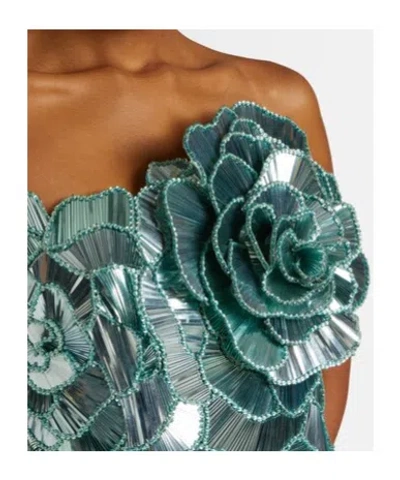 Oscar De La Renta Sequined Geometric Floral Cocktail Mini Dress In Green