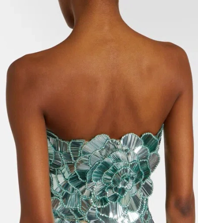 Oscar De La Renta Sequined Geometric Floral Cocktail Mini Dress In Green