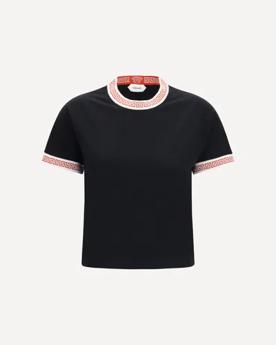 Versace T-shirt With Greca Details In Black