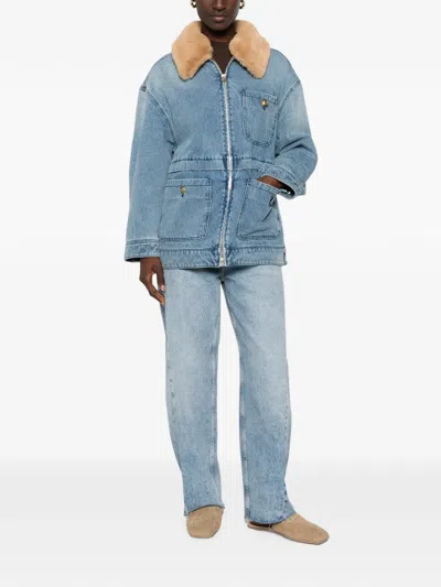 Sandro Leather-patch Jeans In Blue