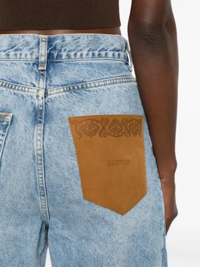 Sandro Leather-patch Jeans In Blue