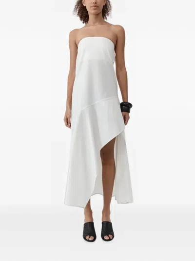 St Agni Oxford Strapless Organic-cotton Midi Dress In Neutral