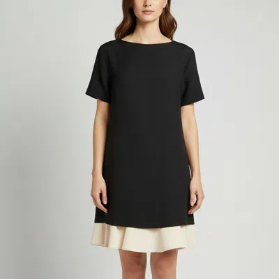 Pre-owned Valentino Black/beige Wool Blend Short Sleeve Mini Dress L