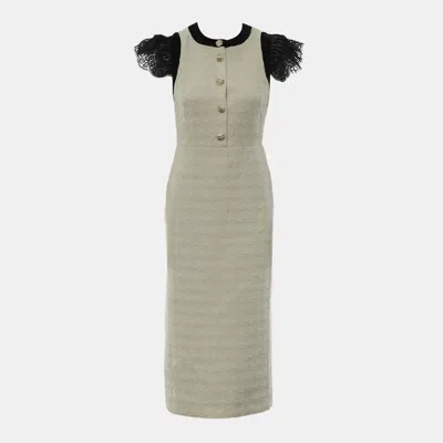 Pre-owned Gucci Vinyl Sleeve Tweed Dress It 40 In Black