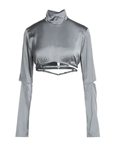 Jacquemus Solid Satin Cropped Top In Gray