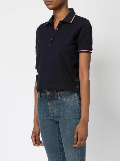 Shop Thom Browne Cropped-poloshirt Mit Kontraststreifen In Blue