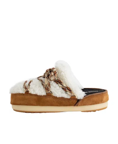 Moon Boot Lace Detail Mules Rubber Sole Suede In Brown
