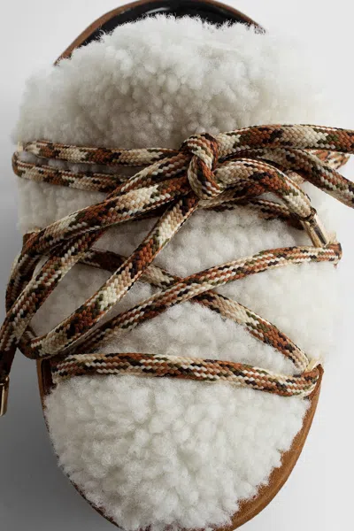 Moon Boot Lace Detail Mules Rubber Sole Suede In Brown
