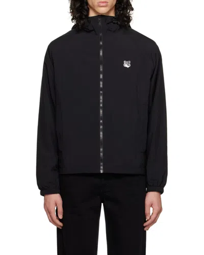 Maison Kitsuné Fox Head Patch Embroidered Windbreaker In Black