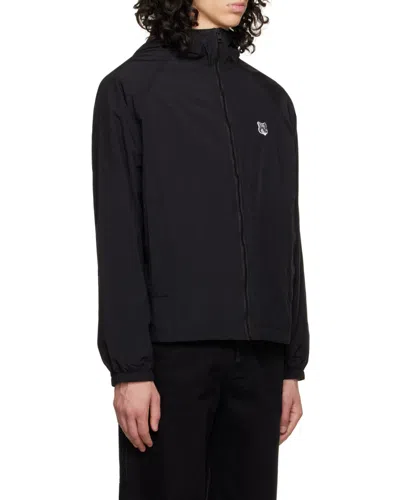 Maison Kitsuné Fox Head Patch Embroidered Windbreaker In Black