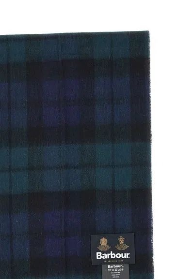 Barbour Checked Pattern Fringed Scarf In Blue