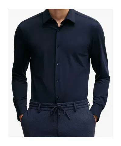 Hugo Boss Boss Roan Stretch Corduroy Button-up Shirt In Blue