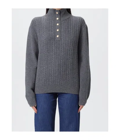A.p.c. Cable-knit Button Sweater In Gray
