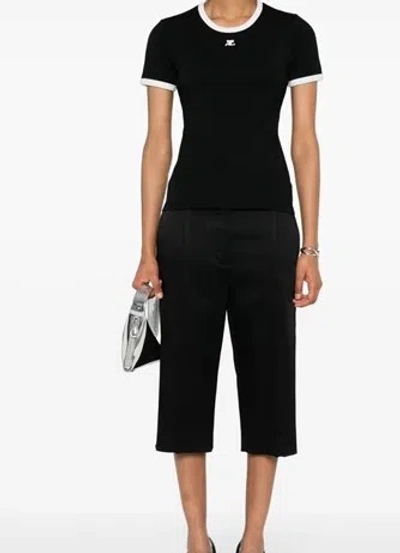 Courrèges Courreges Women Cotton T Shirt With Contrasting Profiles In Black