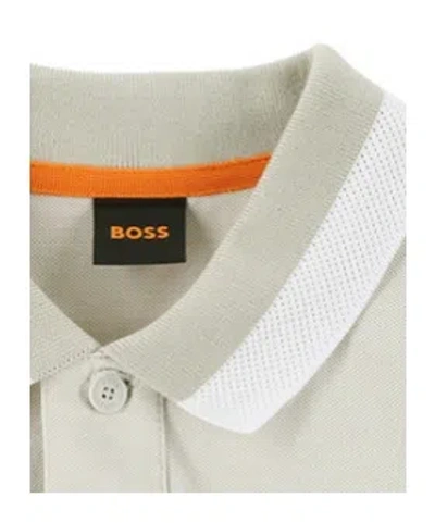 Hugo Boss Beige Solid Shirt Collar Polo In Gray