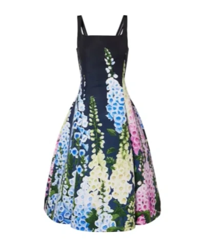 Oscar De La Renta Multi Foxglove Degrade Printed Faille Midi Cocktail Dress