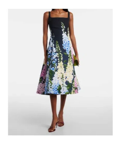 Oscar De La Renta Multi Foxglove Degrade Printed Faille Midi Cocktail Dress