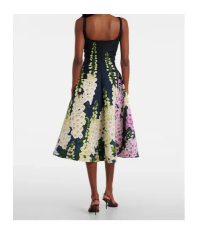 Oscar De La Renta Multi Foxglove Degrade Printed Faille Midi Cocktail Dress