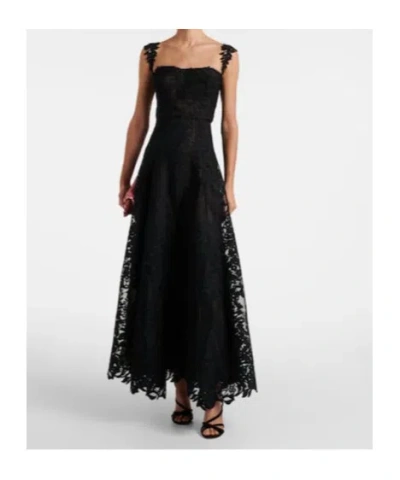 Oscar De La Renta Sleeveless Foxglove Lace Sweetheart-neck Gown In Black