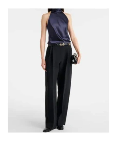 Ralph Lauren Chilton Stretch Silk Charmeuse Top In Icon Navy In Blue
