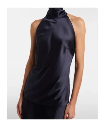 Ralph Lauren Chilton Stretch Silk Charmeuse Top In Icon Navy In Blue