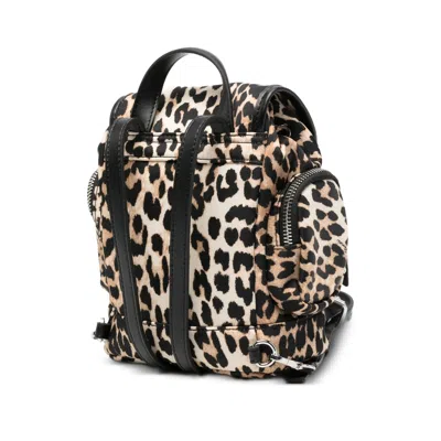Ganni Mini Leopard Print Drawstring Backpack With Side Zip Pockets In Animal Print