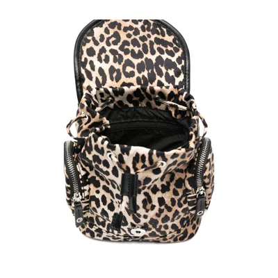Ganni Mini Leopard Print Drawstring Backpack With Side Zip Pockets In Animal Print
