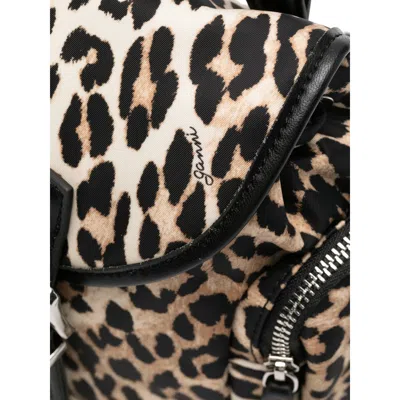 Ganni Mini Leopard Print Drawstring Backpack With Side Zip Pockets In Animal Print