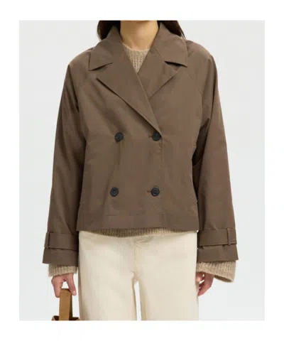 Selected Double-breasted Jacket In Brown