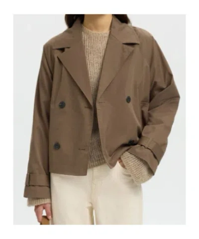 Selected Double-breasted Jacket In Brown
