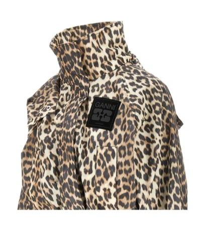 Ganni Leopard Parka Coat In Multi